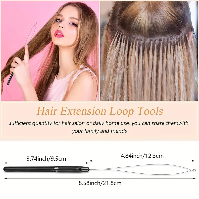 Hair Extensions Loop Needle Threader Wire Pulling Hook Tool for Silicone  Microlink Beads and Feather Extensions Tool 