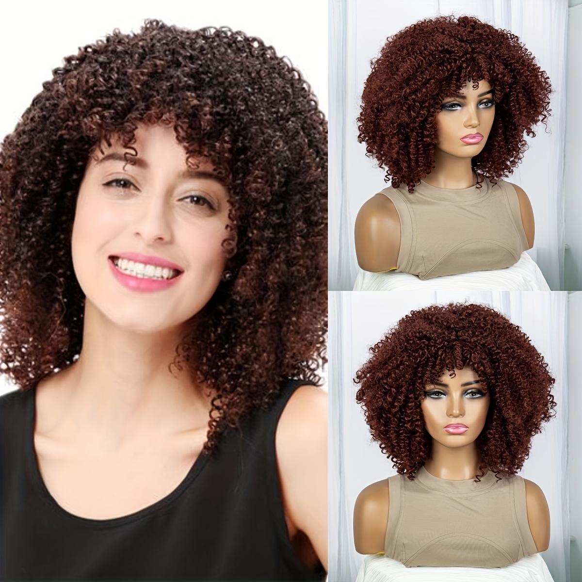 Short Curly Afro Wig With Bangs For Women Kinky Curly Hair Wig Afro  Synthetic Full Wigs For Daily Use