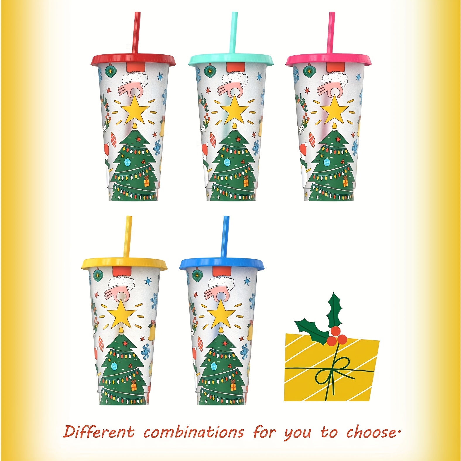710ml Color Changing Cups Reusable Plastic Christmas Cup with Straw and Lid  Party Drinks Mugs for Coffee Cup Christmas Gifts Mug