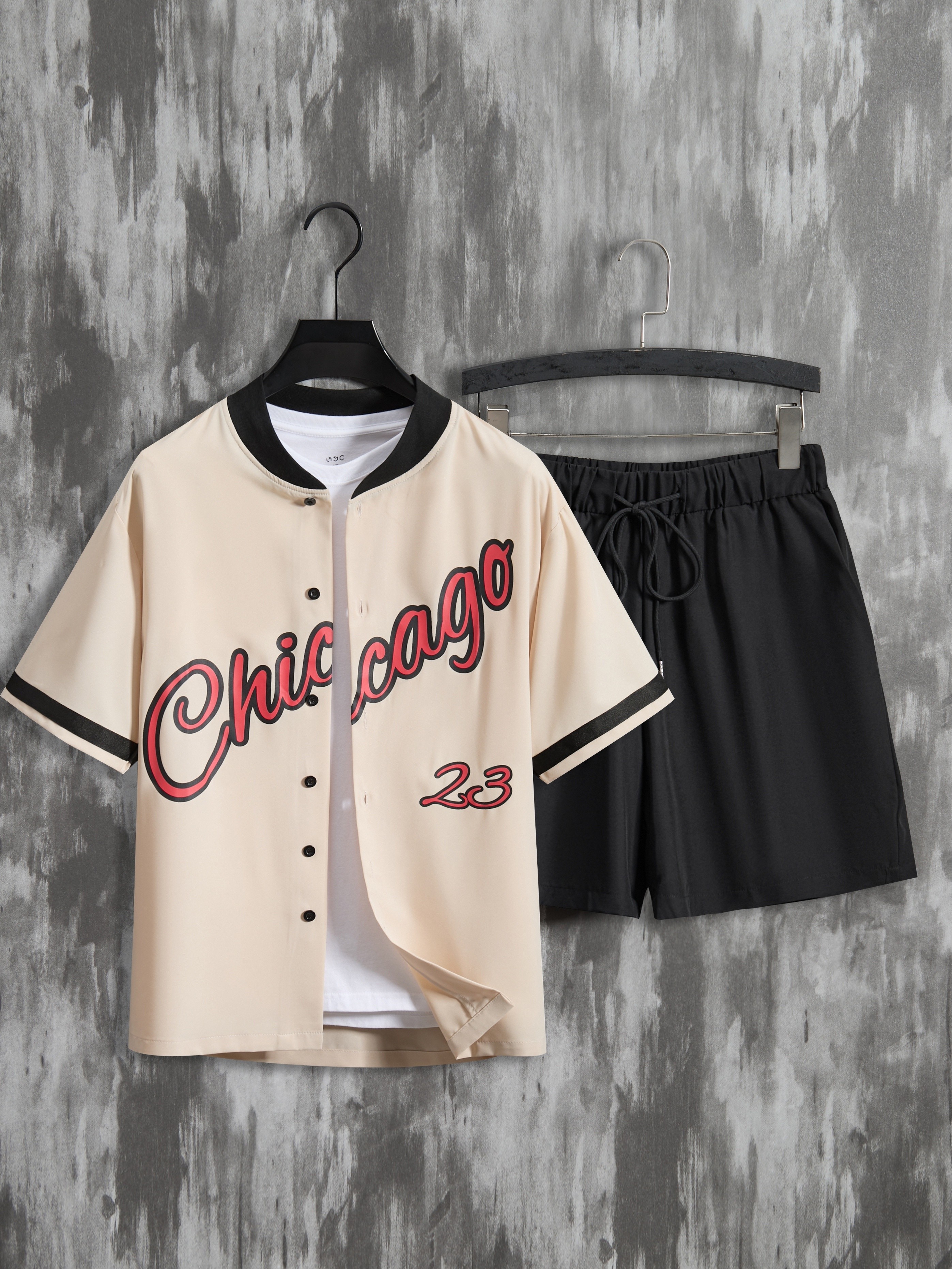 chicago'' Print,, Men's Short Sleeve Baseball Jersey Shirt And