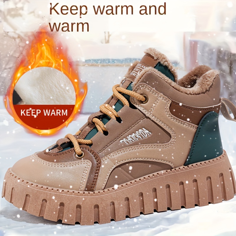 Women's Plush Inner Winter Lace High Top Fashion Board Shoes - Temu Canada