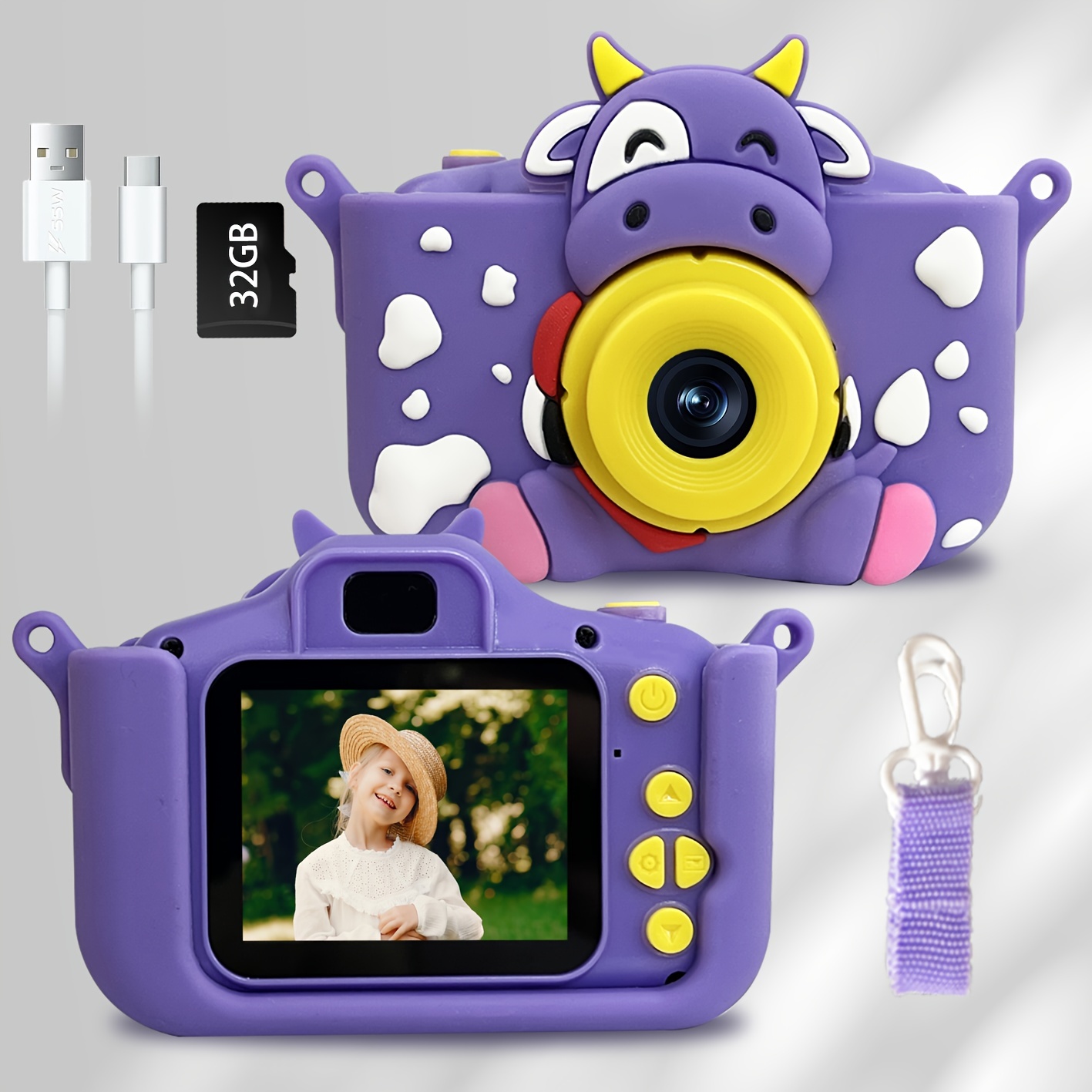 Cámara digital de impresión instantánea para niños, cámara de video selfie  1080P para niños con lente giratoria de 180°, tarjeta TF de 32 GB, papel de