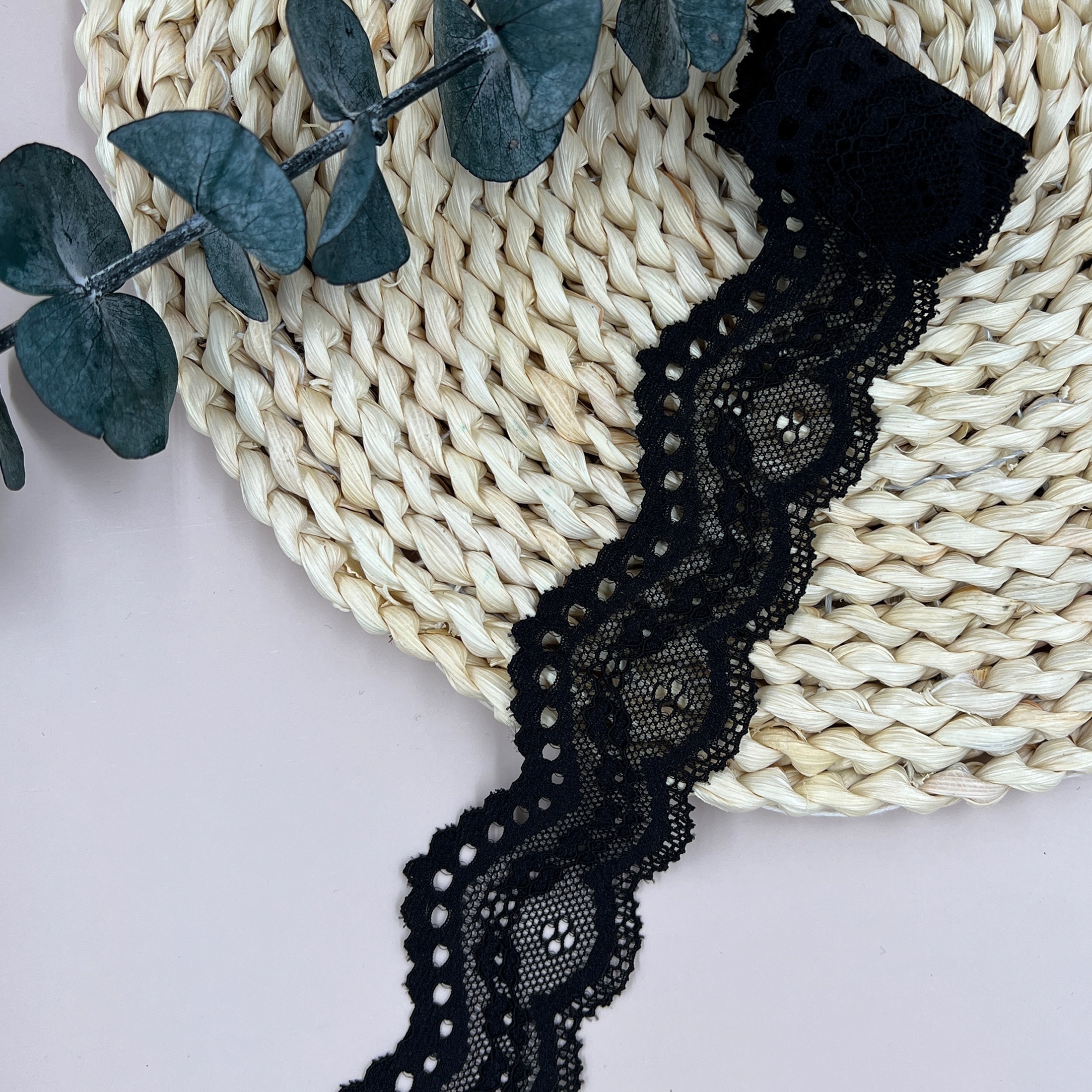 Black Ruffled Stretch Lace Trimming - 1 - Crochet - Lace - Trims