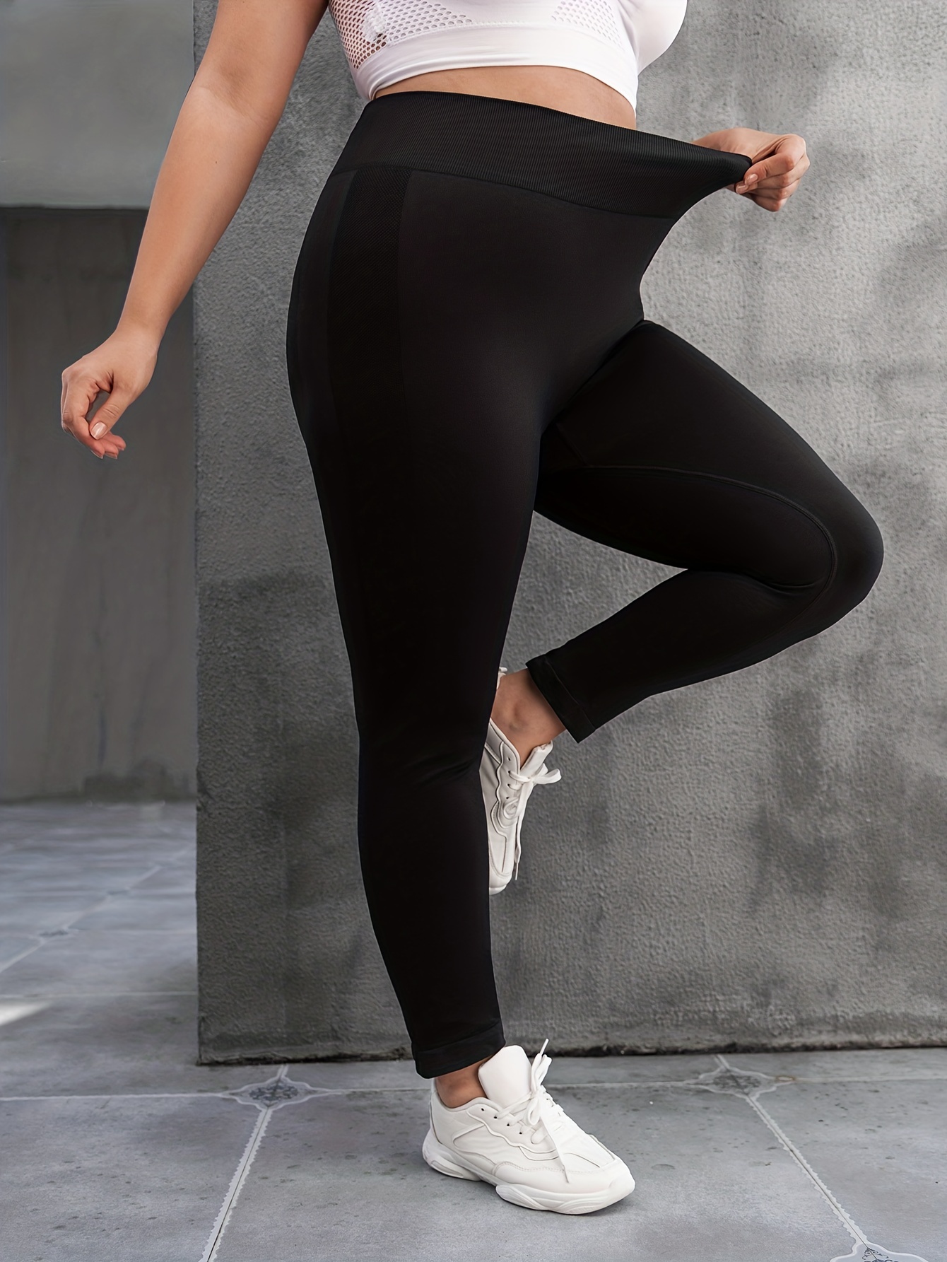Plus Elastic Waist Solid Sports Leggings (Color : Black, Size : X-Large) :  : Clothing, Shoes & Accessories