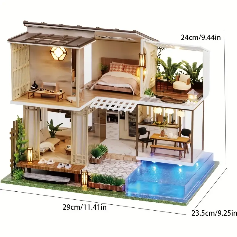 DIY House Villa Assembled Model Miniature Toy Dollhouse Kit, With Music  Box, Home Decoration, With Wooden Furniture Lights Gift House Adult Toys