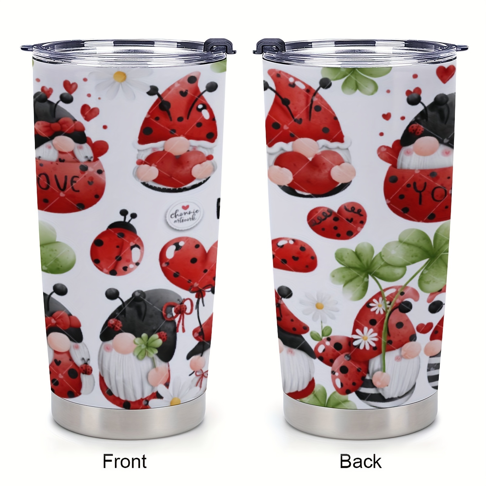 

1pc 20oz Stainless Steel Car Cup, Ladybird Print Double-walled Vacuum Insulated Travel Coffee Cup With Lid, Gifts For Parents & Friends