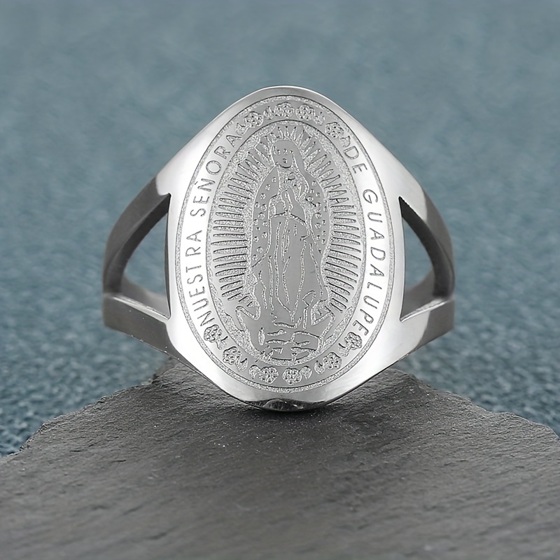 Men's Vintage Virgin Maria Jesus Stainless Steel Ring, Religious Gift