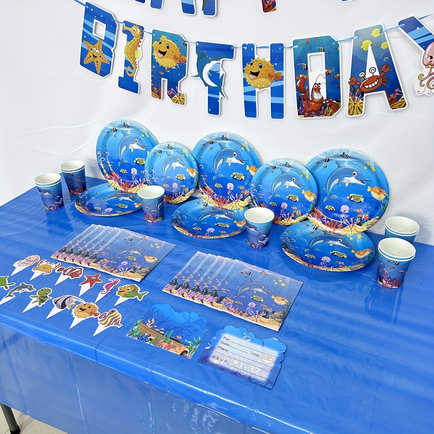 Birthday Party Tableware Set Disposable Dinnerware Set Ocean - Temu