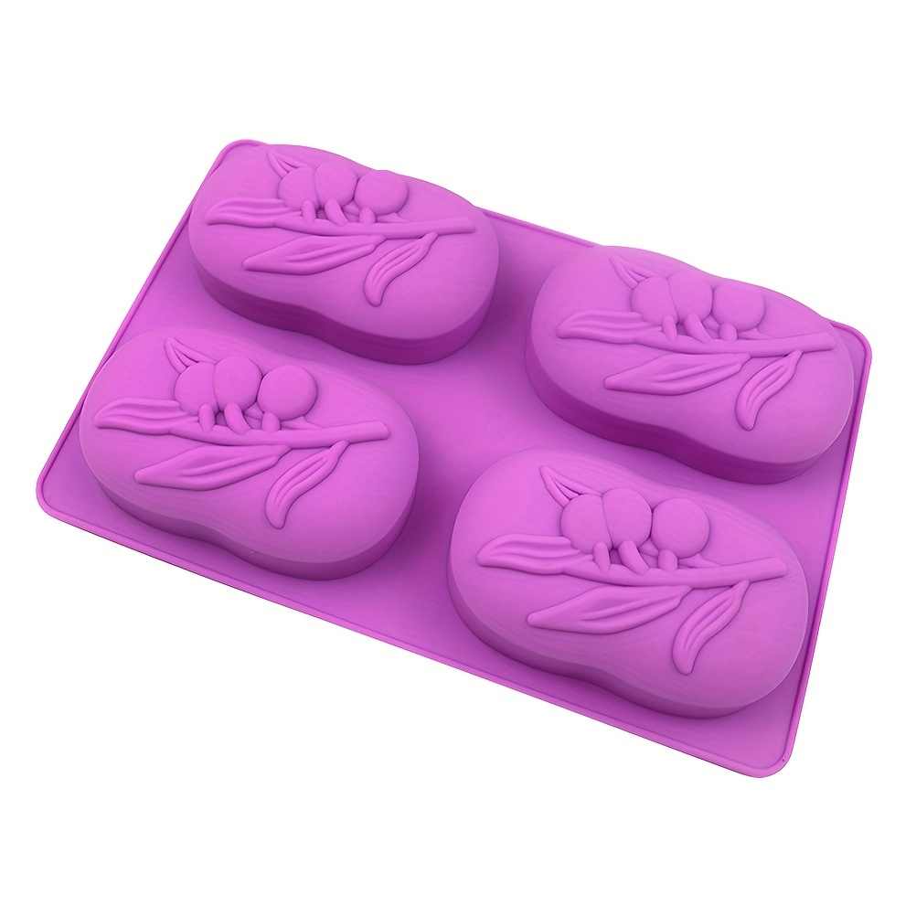 Purple Rectangular 4-Cavity Tree Pattern Silicone Soap Mold