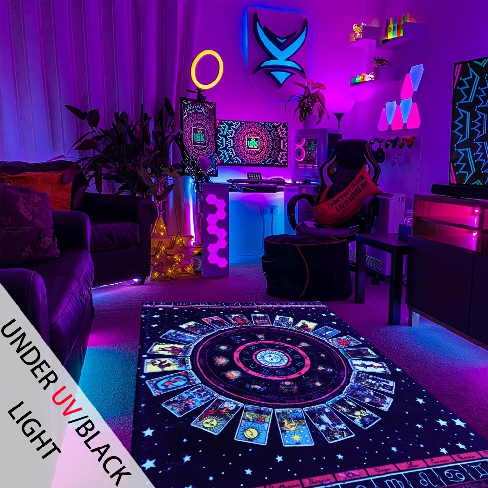 UV Light Flannel Luminous Tarot Pattern Rug Non Slip Mat