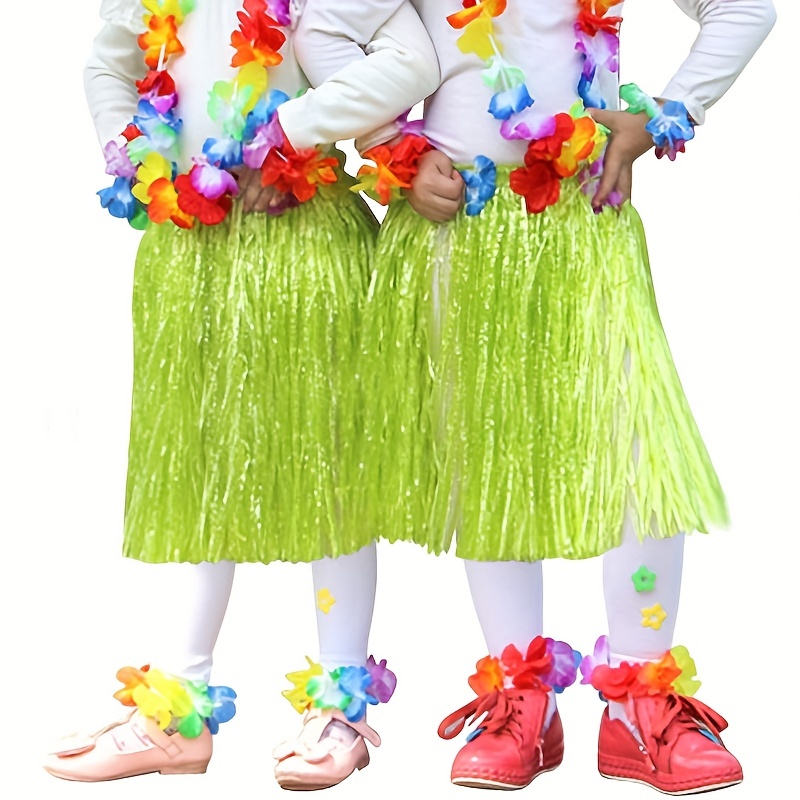 Elastic Hula Skirts Hawaiian Grass Luau Dance Skirt With Leis For