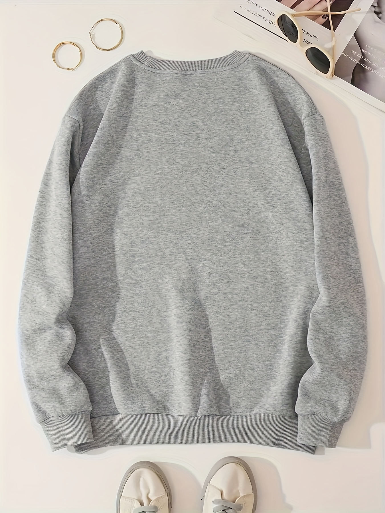 Solid Simple Casual Loose Sweatshirt Pullover Long sleeved - Temu