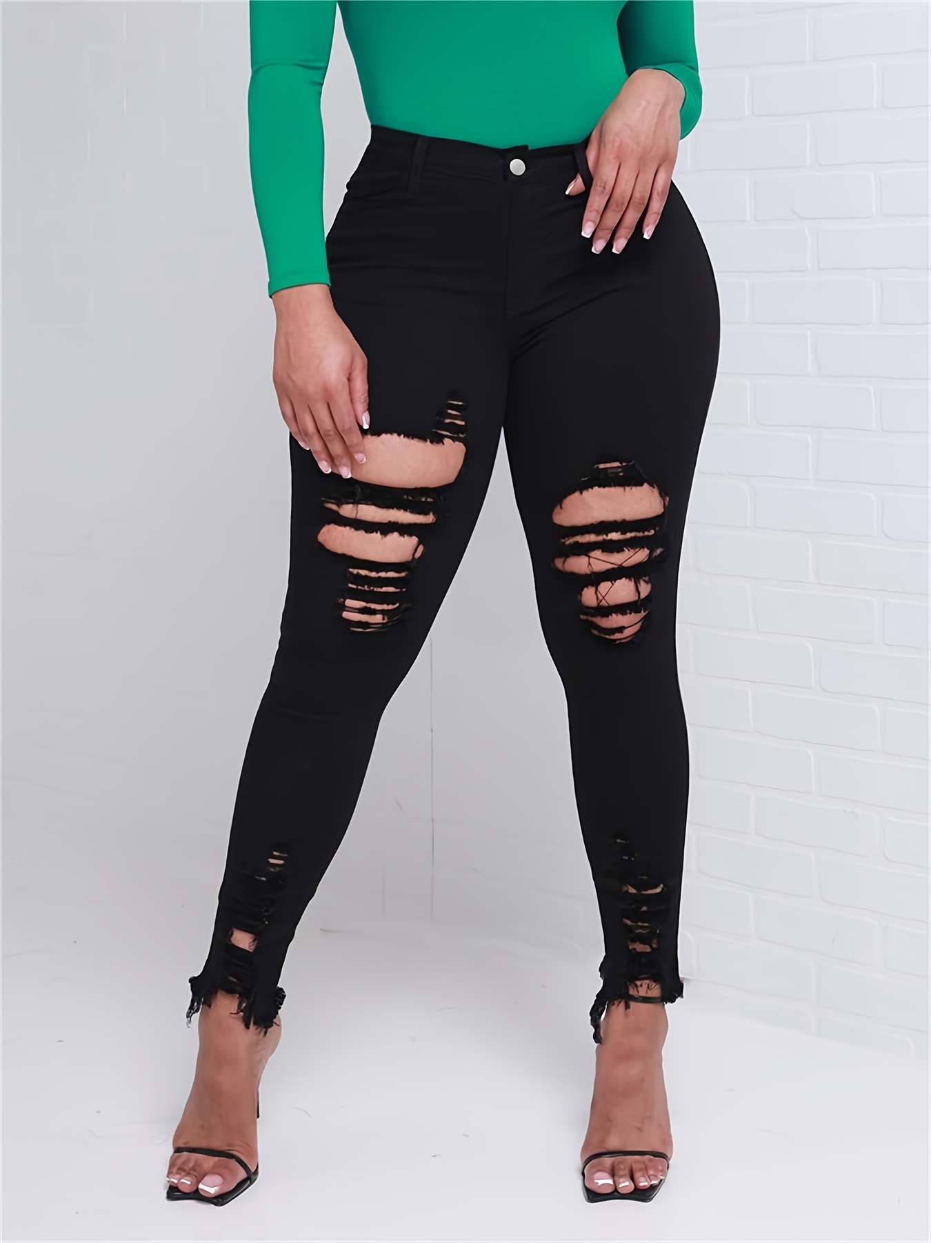 Plus Size Sexy Jeans Women's Plus Solid Button Fly Flared - Temu
