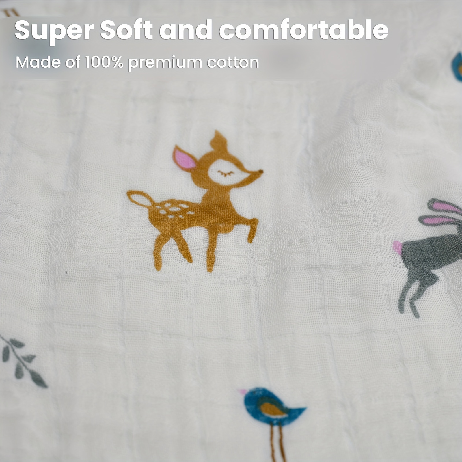 Rabbits and Deers Baby Muslin Swaddle Blankets, Soft Organic Bamboo