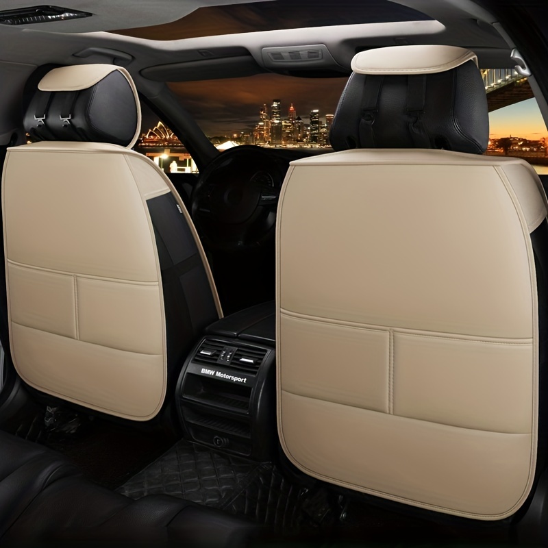 Beige Luxury PU Leather Car Seat Covers Full Surrounded Seat