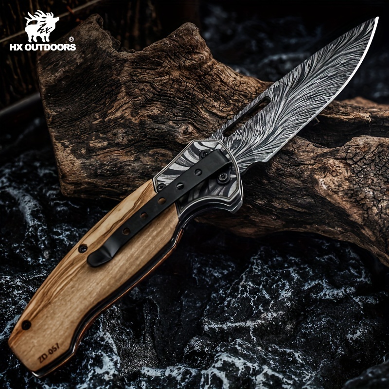 Multi-purpose Kitchen Knife Hunting Knife Feather Pattern Knife With Sheath  Stainless Steel Fruit Knives Outdoor Camping Knife Knife With Cover - Temu