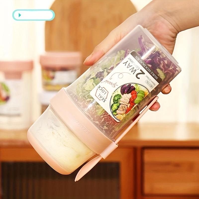 Portable Double-layer Breakfast Cup With Fork And Handle, Leakproof Bpa  Free Yogurt Oatmeal Milk Salad Vegetables Tumbler With Lid, Health Food  Container For Lunch - Temu