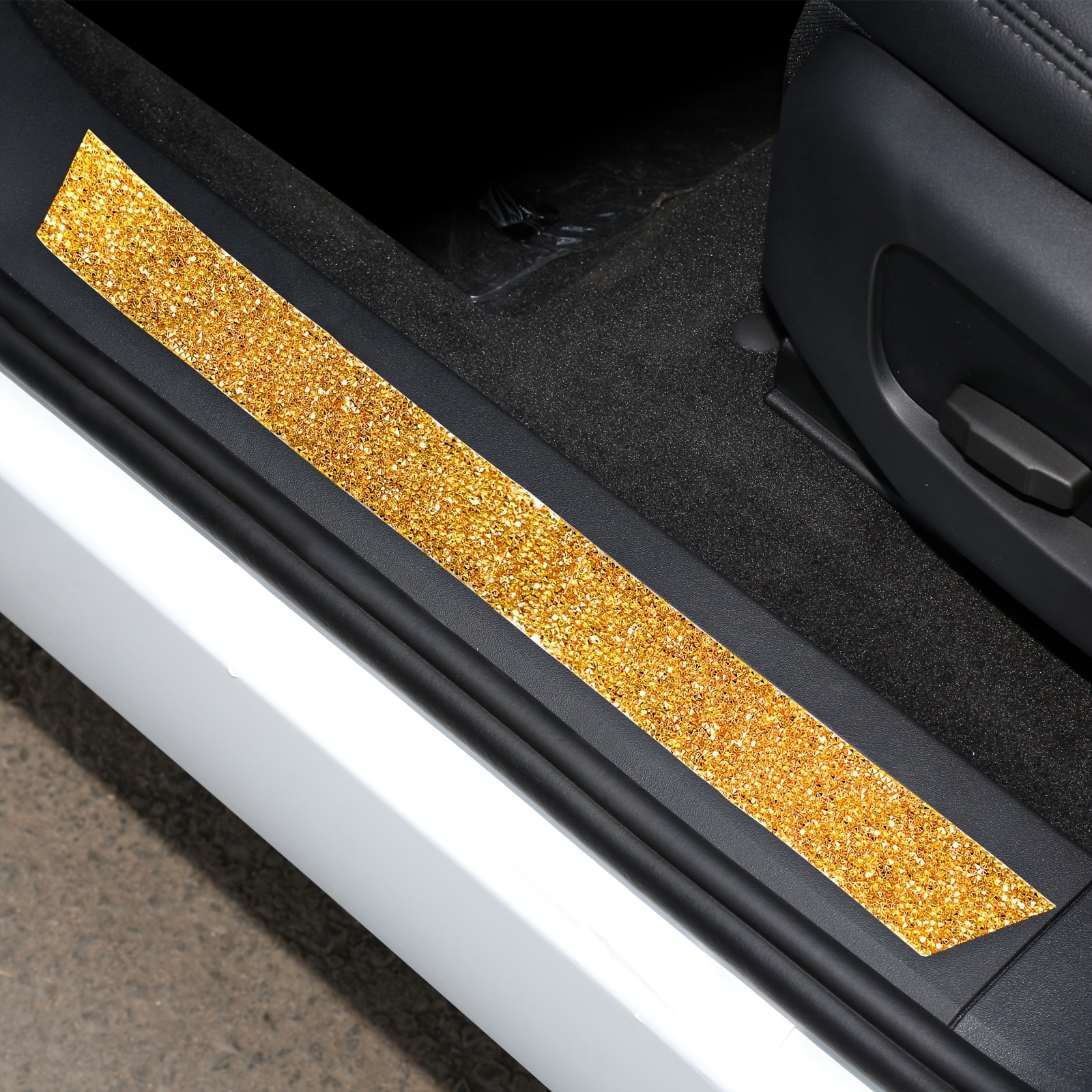 Car Flash Artificial Diamond Door Sill Stickers Car Door - Temu