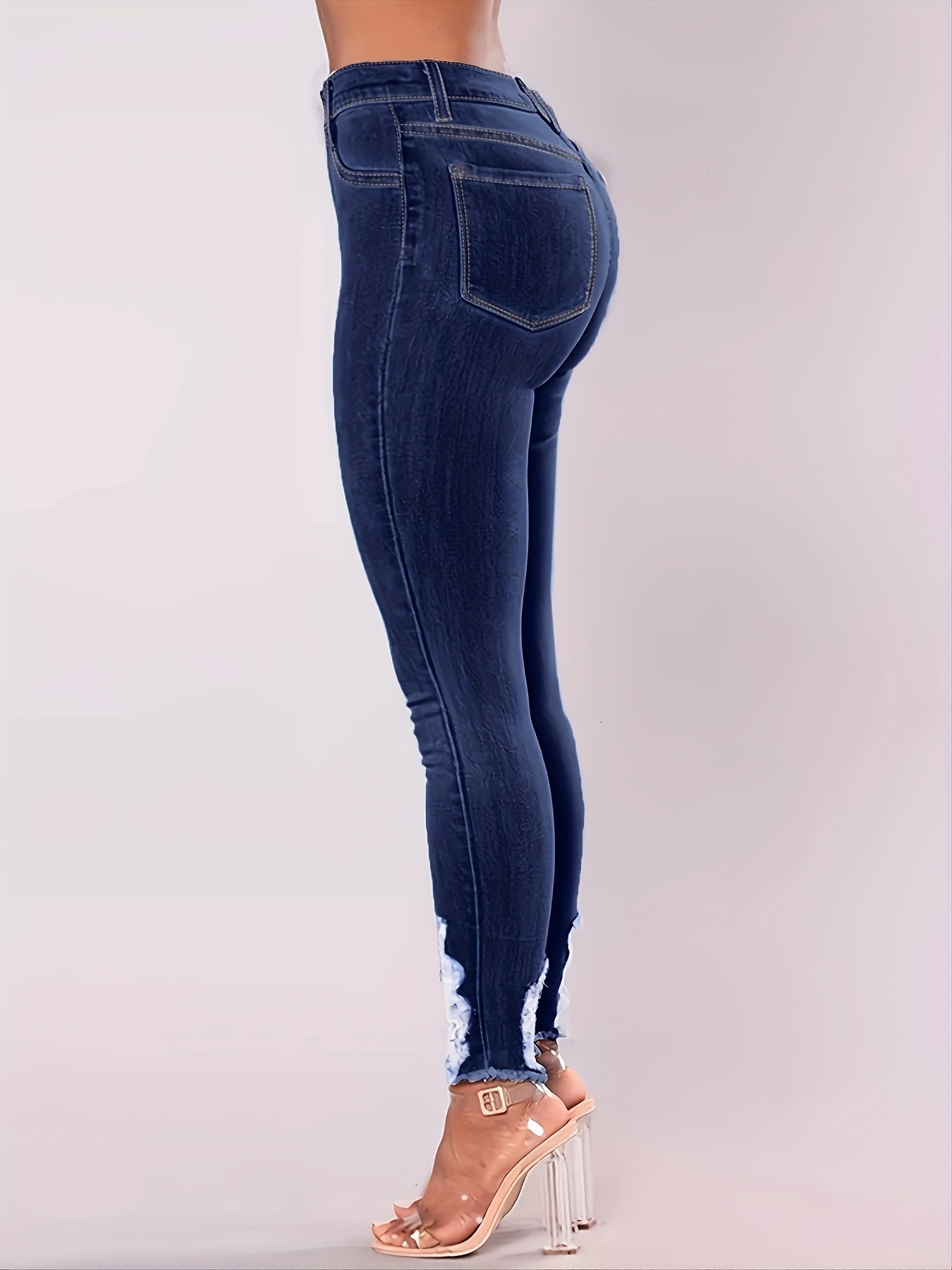 Sexy Light Blue Skinny Denim Pants Ripped High Stretch Slim Temu