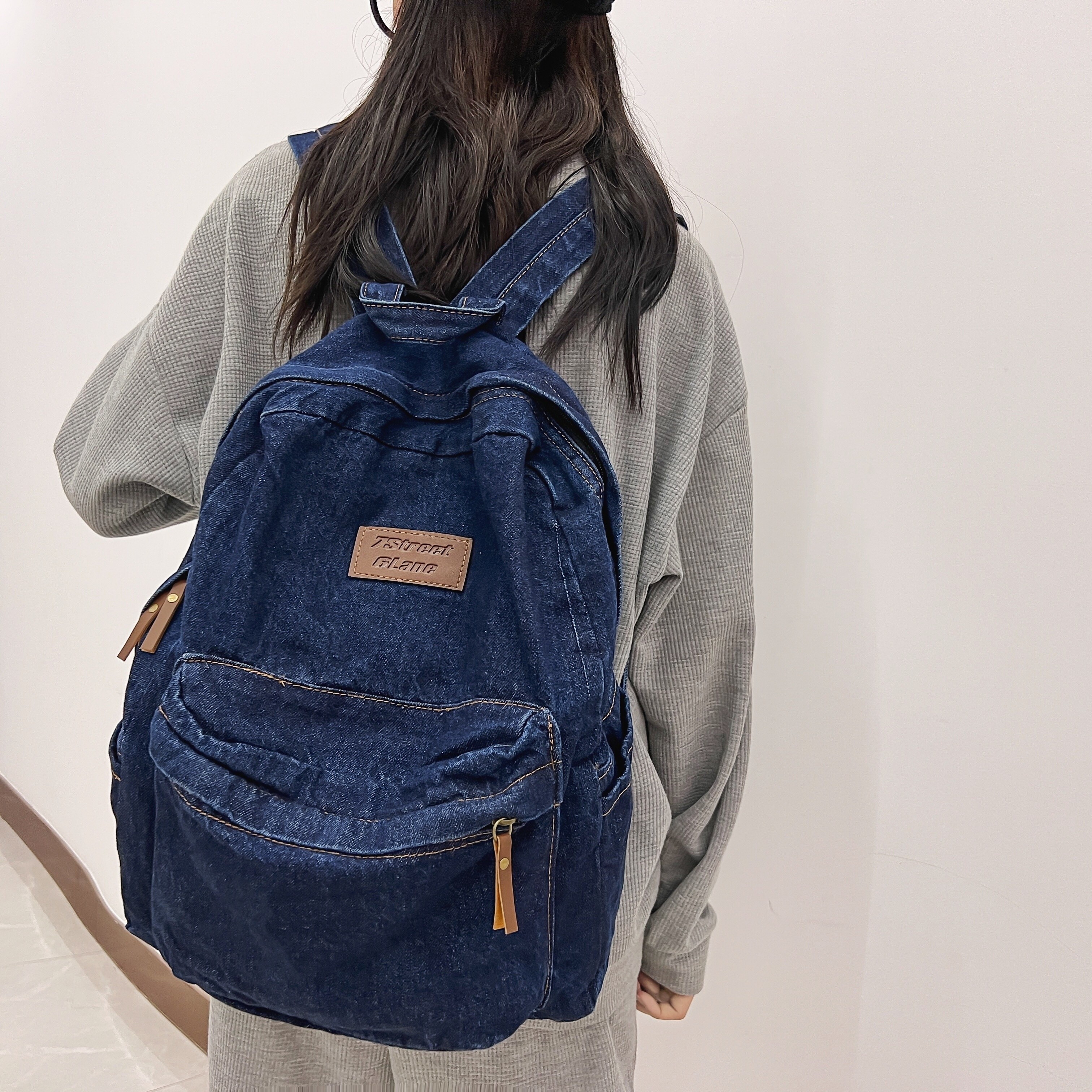 Trendy Denim Canvas Backpack, Mini Solid Color School Bag, Casual Travel  Daypack - Temu