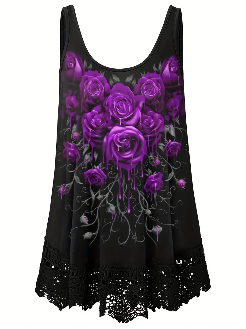 NECHOLOGY Womens Tank Top Black Dressy Shirt Women Summer Sleeveless Rose  Flower 3D Printed V Neck Lace Tank Tops Beaded V Neck Top Purple XX-Large 