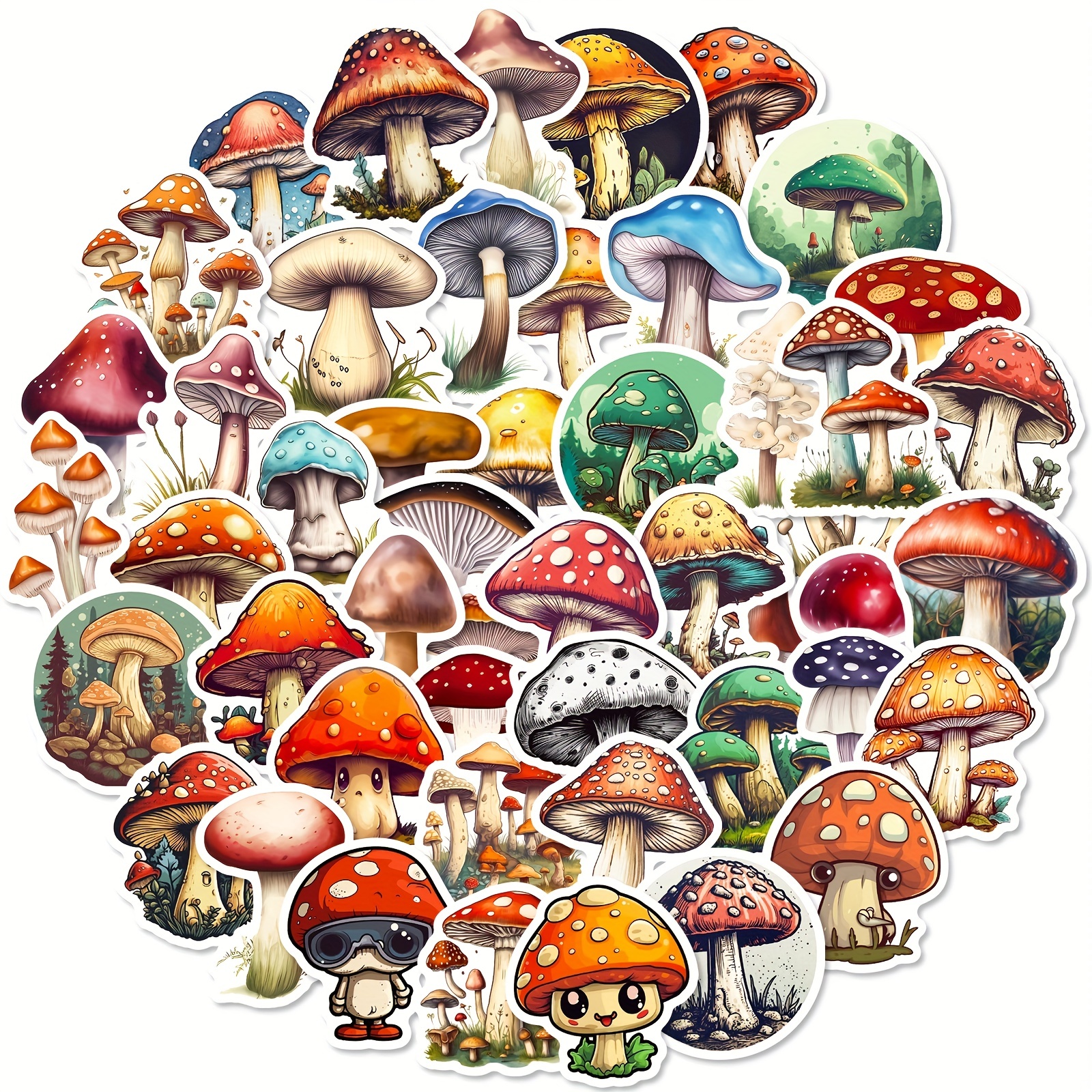 50Pcs/Set Kawaii Anime Mushroom Stickers Suitable For Laptops