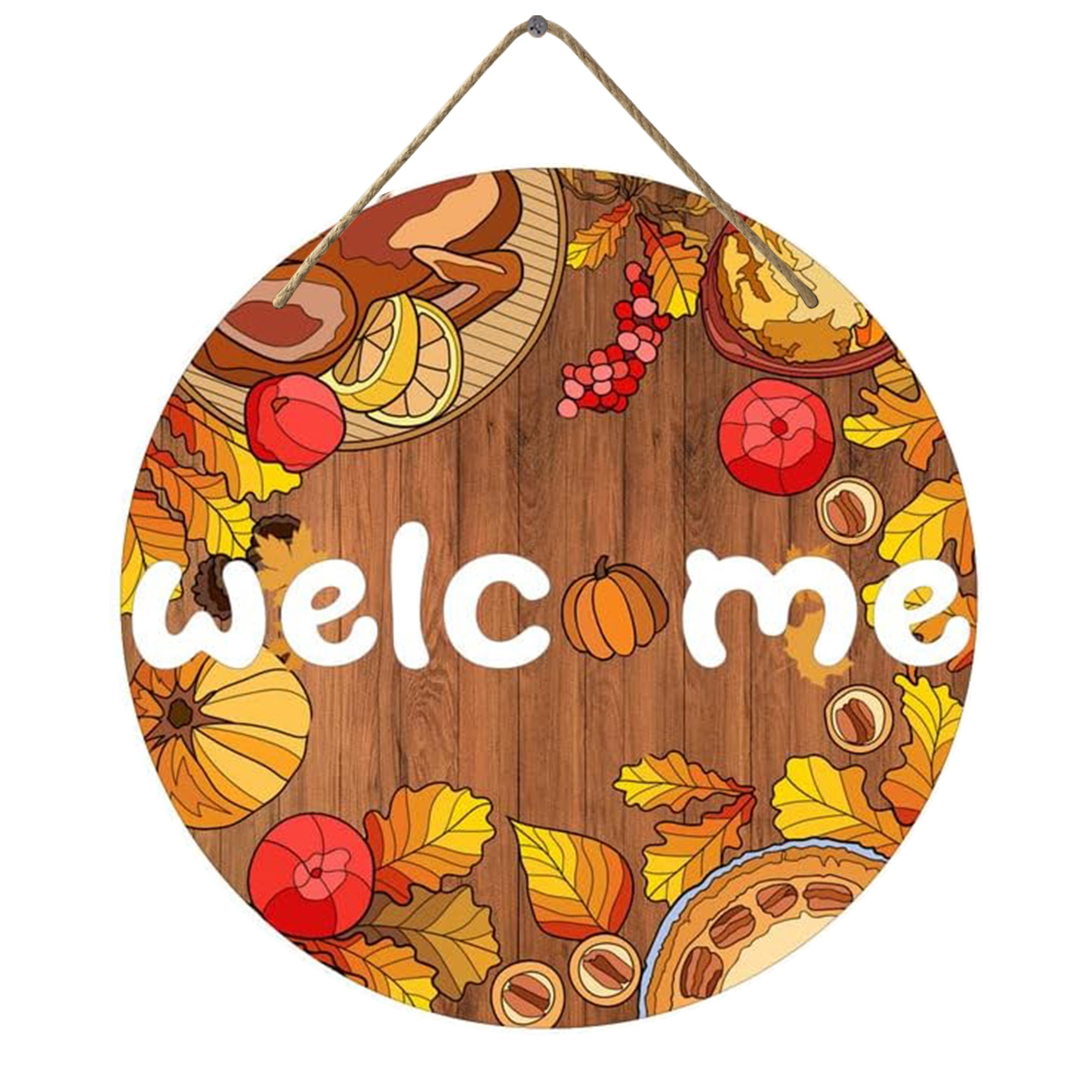 1pc, Autumn Harvest Pumpkin Round Wooden Sign (8