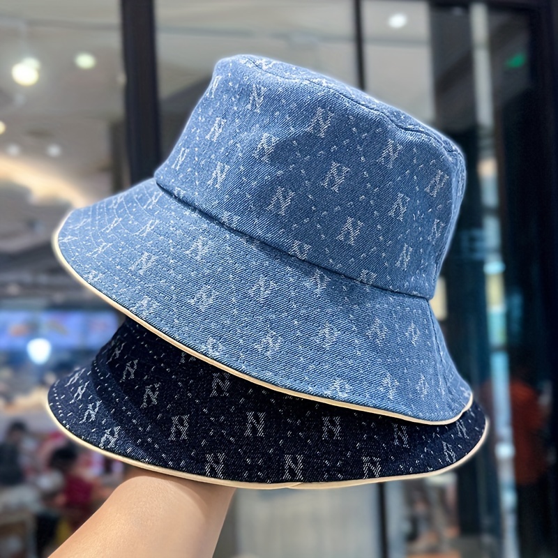 Classic Blue Denim Bucket Hat Trendy Washed Distressed Casual