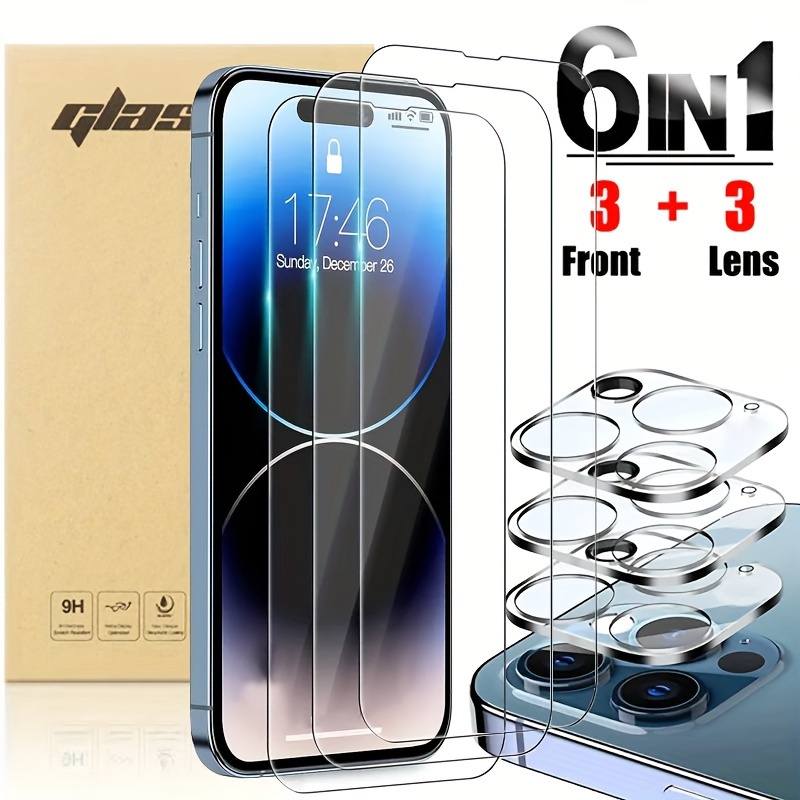 2 Paquetes Para IPhone 11 12 13 14 Pro Mini Plus Max [2x Película De Vidrio  Templado De Privacidad] + [2x Protector De Lente De Cámara] + [2x Película