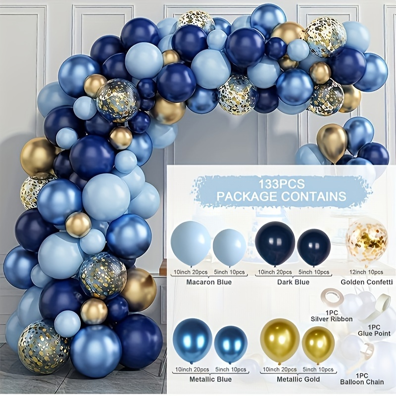 123 Navy Blue Balloon Garland kit,Silver Metallic Confetti And