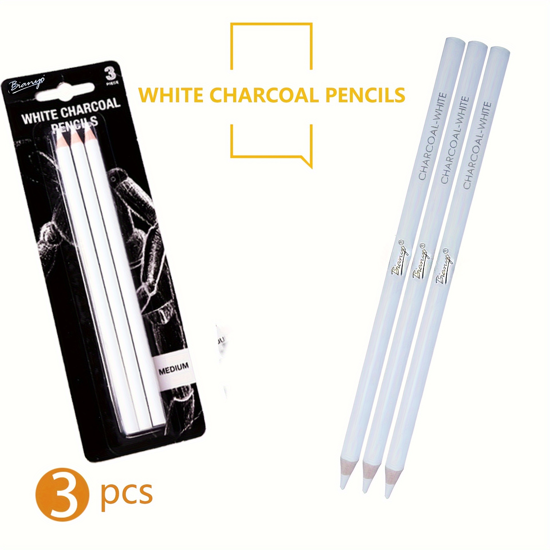 3Pcs White Charcoal Pencils Drawing Set Smooth Medium Sketching Pencil for  Highlighting Student Artist Art Supplies - AliExpress