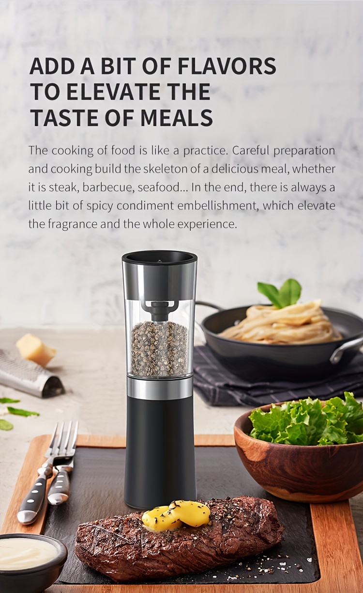 Pepper Grinder, Gravity Induction Salt Ginder, Electric Adjustable Spice  Grinder, Automatic Pepper Mill, Base Rechargeable Reusable Pepper Crusher  For Kitchen Camping Picnic Camping, Kitchen Gadgets, Chrismas Gifts,  Halloween Gifts - Temu United