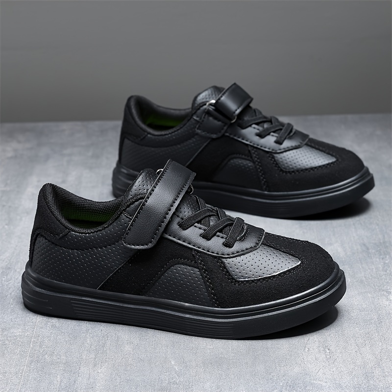 Black Kids Casual Sneakers Boy's Trendy Solid Sneakers, Comfy Non