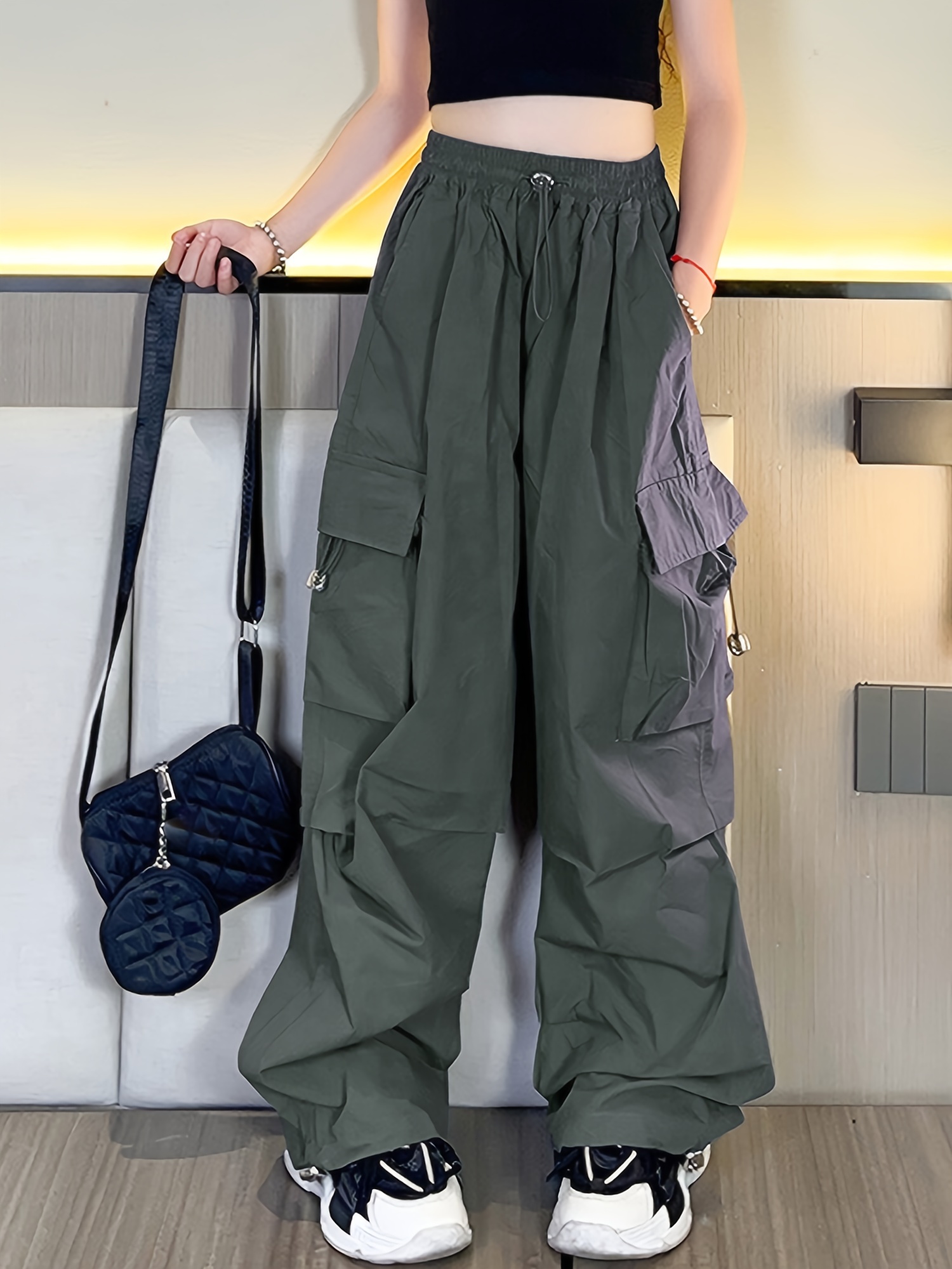 Girl Solid Trendy Side Pockets Cargo Pants Kids Comfy - Temu Portugal