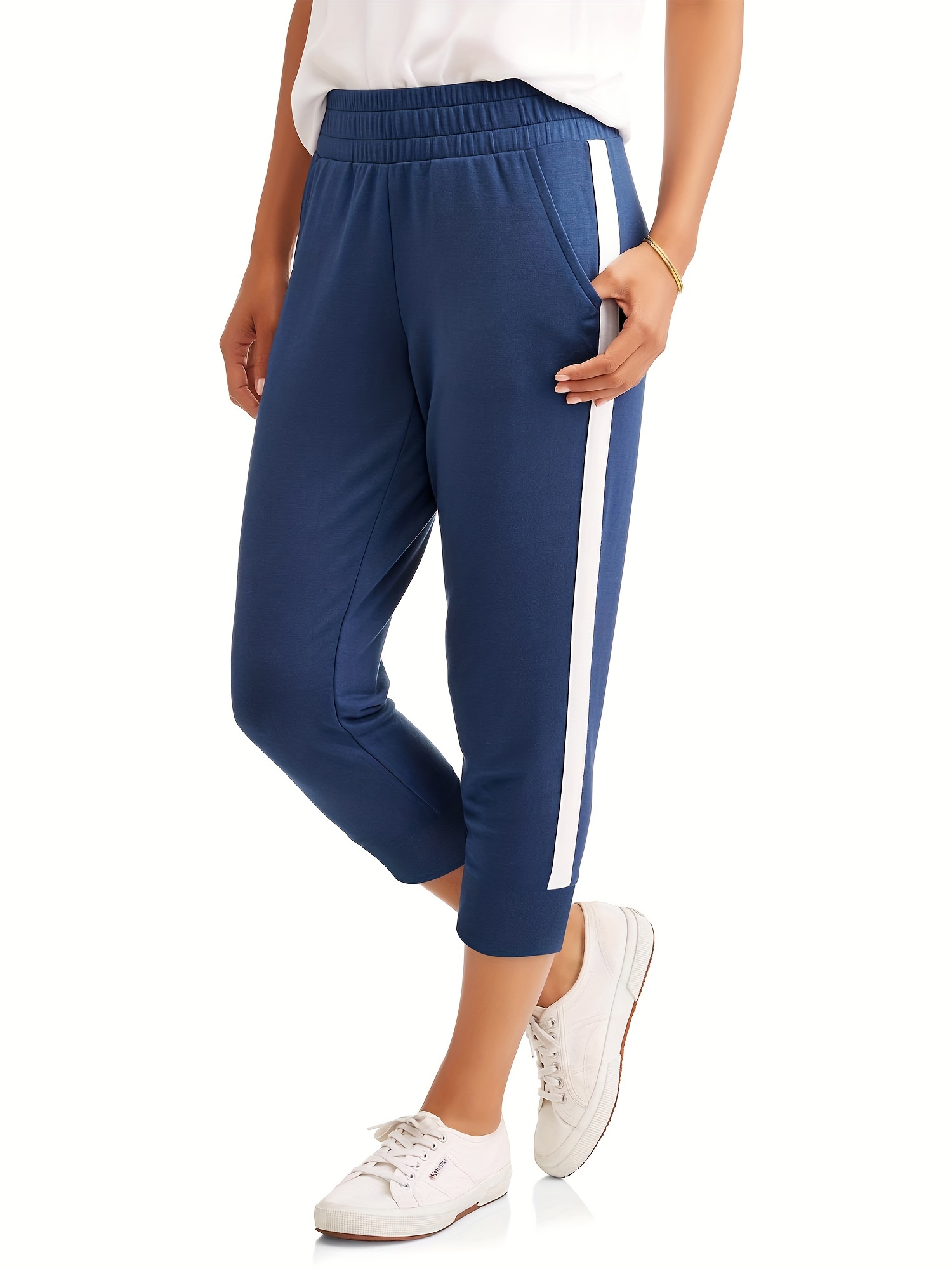 Women's Casual Sports Capri Sweatpants Pockets Plain Cropped - Temu