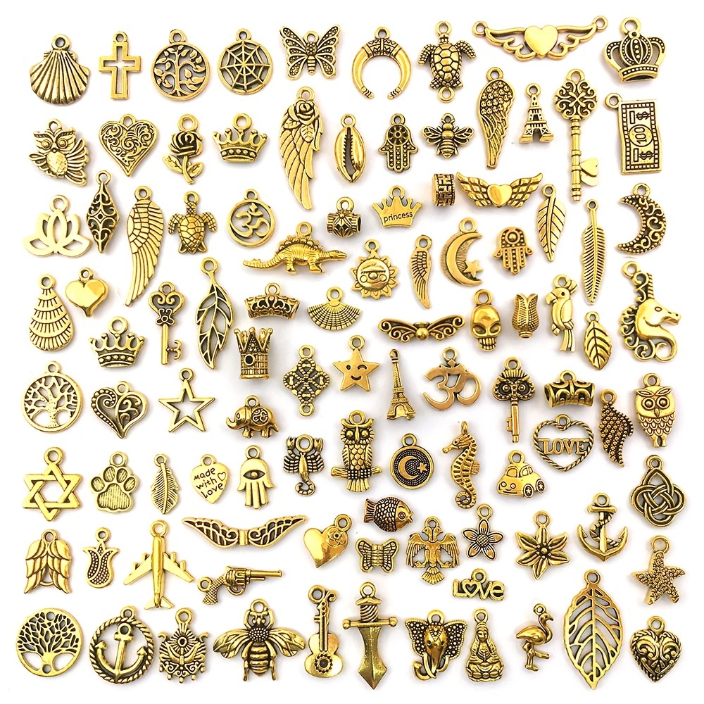 100pcs Mixed Antique Silver Metal Charms for DIY Projects