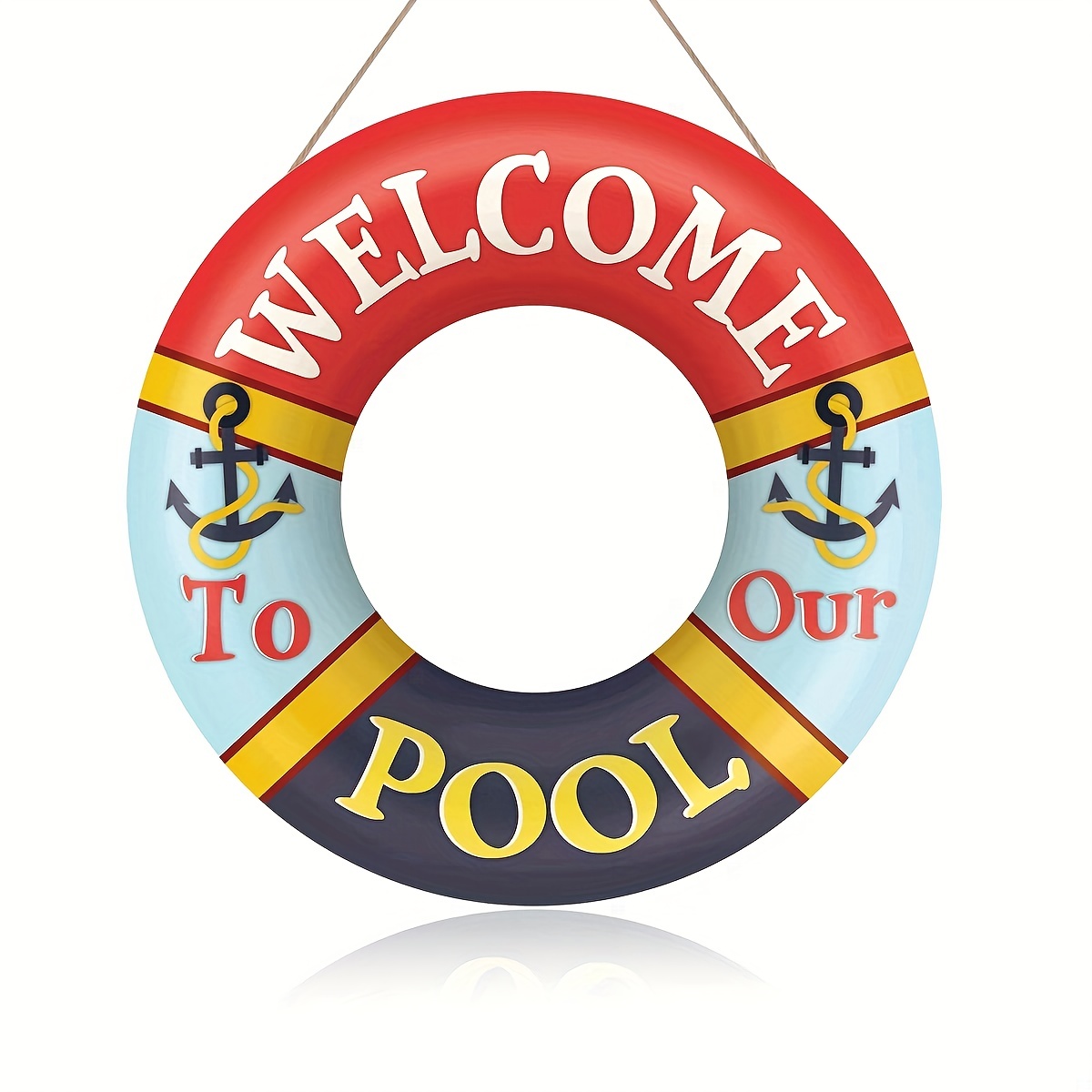 

1pc Welcome To Our Pool Sign, Swimming Pool Decoration, Summer Sign, Rustic Summer Pool Decor Wood Sign Plaque, Swimming Ring Shaped Summer Wooden Hanging Sign For Pool Outdoor Decor, 12 X 12 Inch