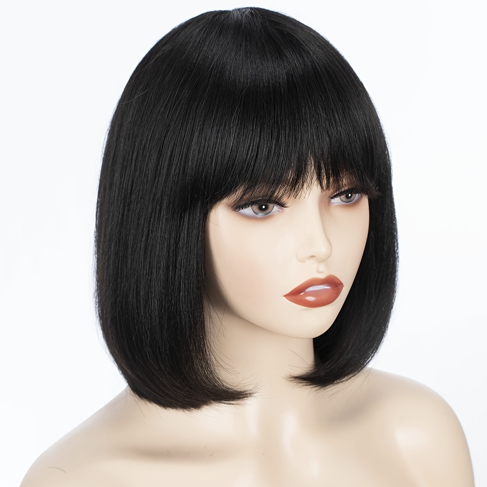 Brazilian Short Straight Hair Bob Wigs Human Hair Wig Bangs Temu