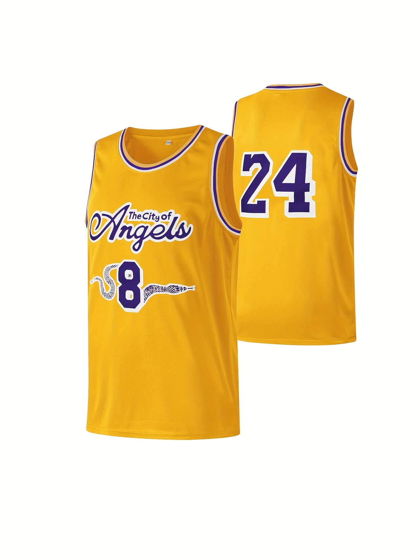 Temu Men's The City of Angels #8 24 Embroidered Basketball Jersey, Active Slightly Stretch Sports Uniform, Sleeveless Basketball Shirt for Training