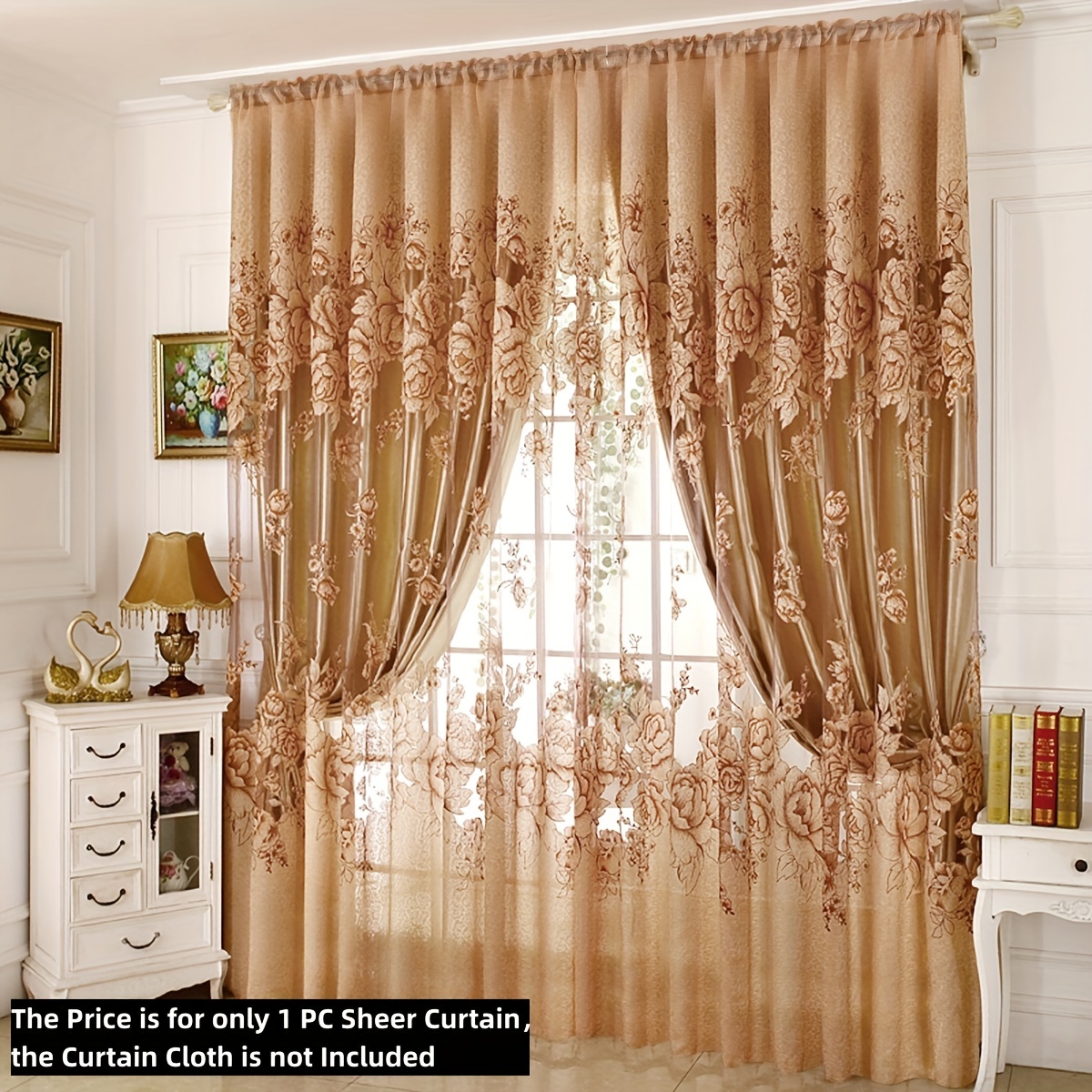 

1panel Translucent Sheer Curtain, Style Single-layer Sheer Curtain, No Cloth Curtain, Rod Pocket Curtain, Suitable For Living Room And Bedroom Decoration Home Decor