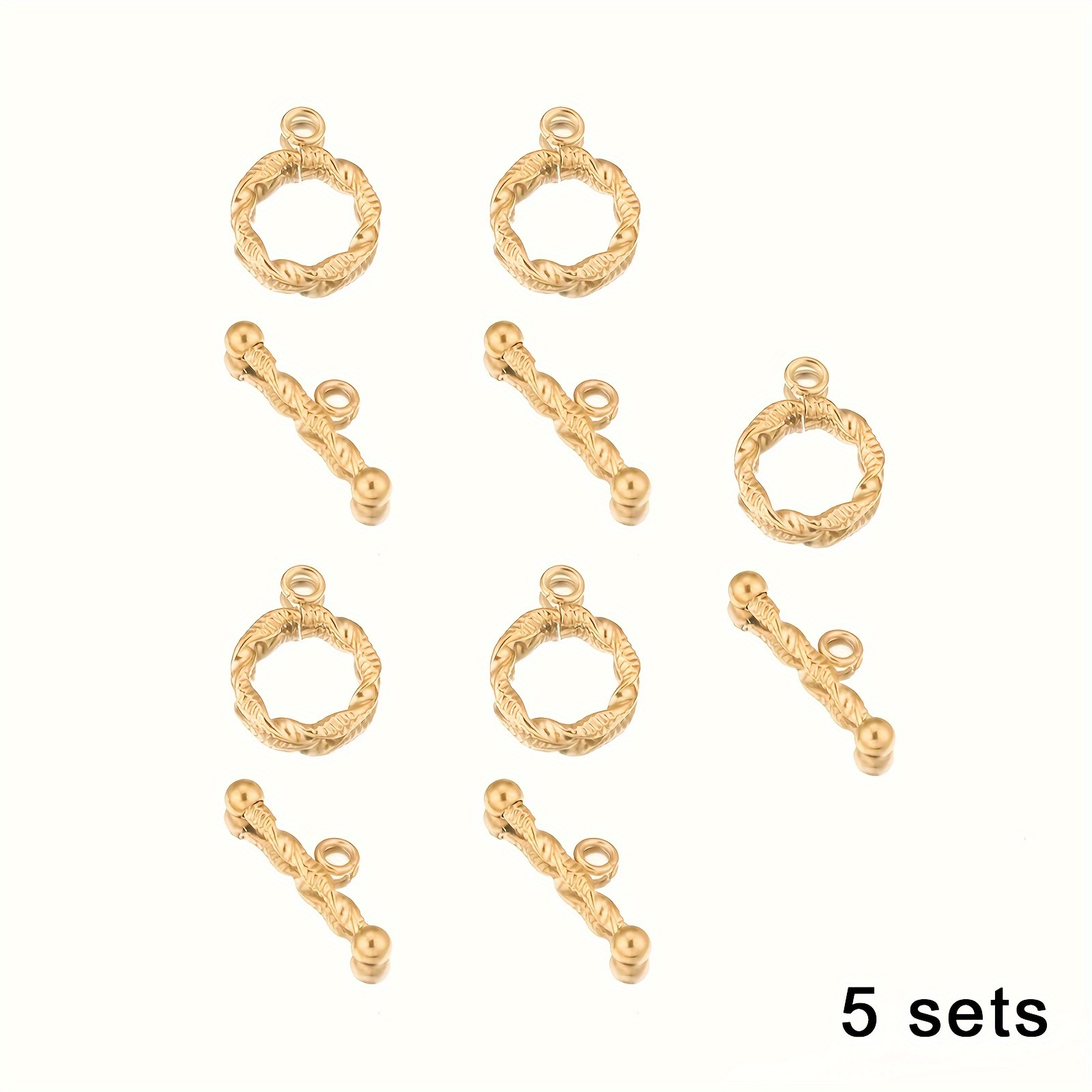TEMU A Pack Of 5 Pairs Of Stainless Steel Patterned Ot Clasps, Matte And Jewelry Clasps For Bracelets And Necklaces, And Color-retaining Accessories.