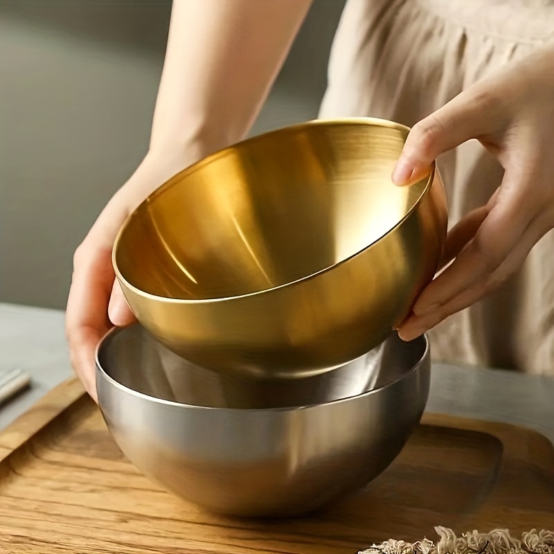 1pc Stainless Steel Bowl, Silver Mini Portable Salad Bowl For
