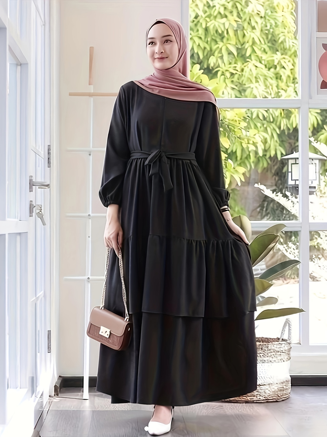 Tie neck Lantern Sleeve Kaftan Dress Elegant Tie waist Dress - Temu United  Kingdom