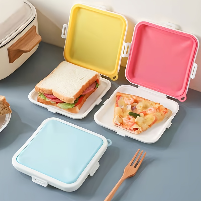 Pizza Pack Storage Container Box Reusable Silicone Lunch Leftover Box  Blue,Pink