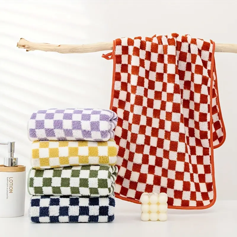 Checkered Pattern Hand Towel, Household Hand Towel, Soft Skin