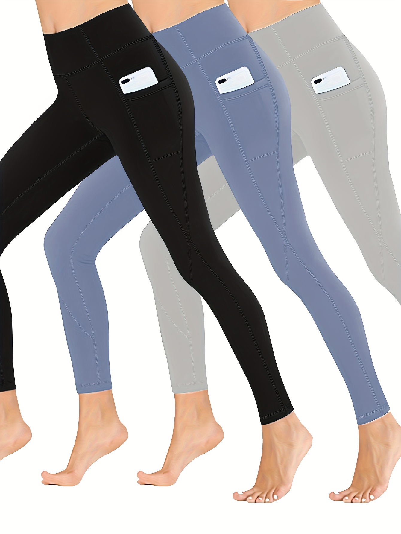 Pocket-detail Leggings - Light gray - Ladies