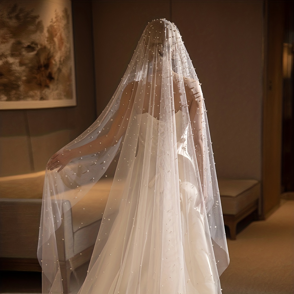 One Tier Cathedral Veil with Pearl Comb