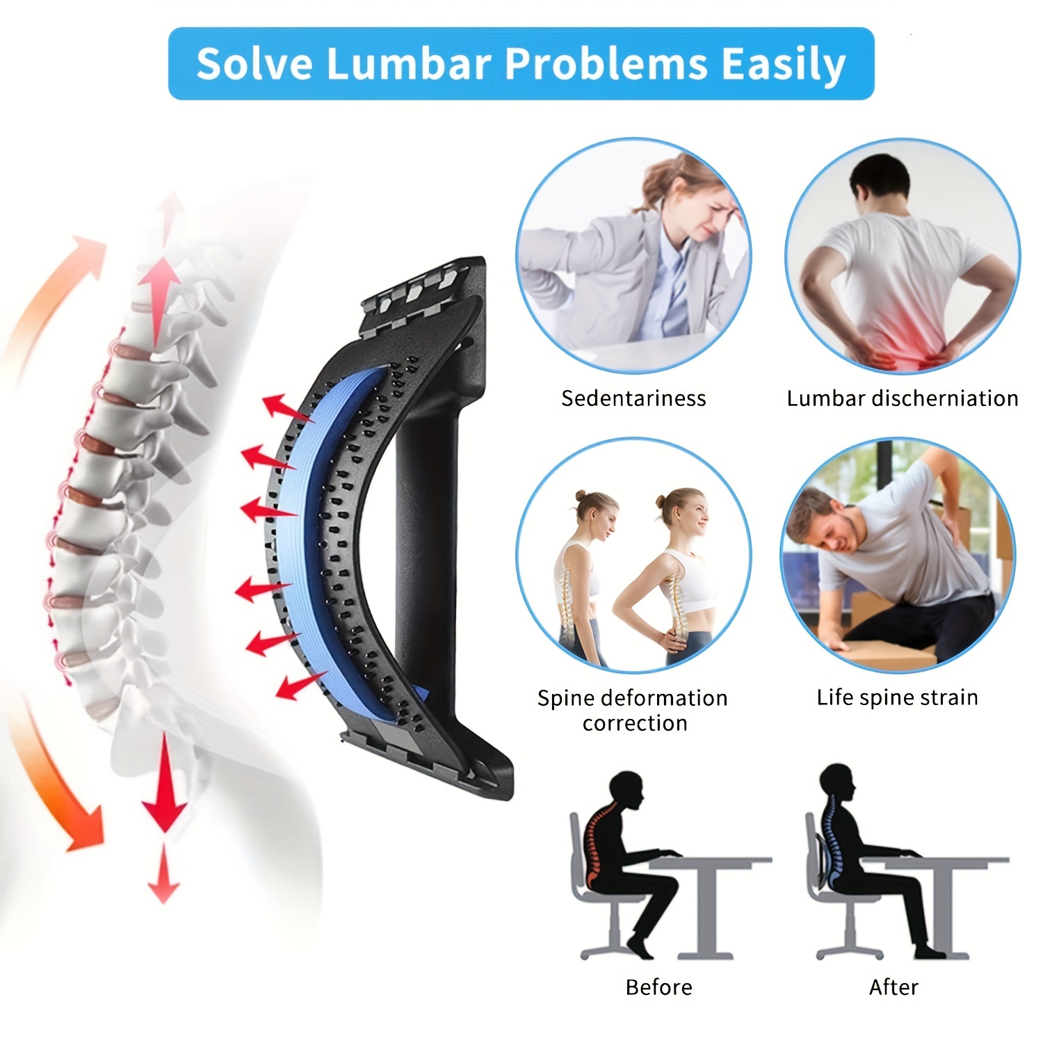 Back Stretcher, Lumbar Back Pain Relief Device, Multi-Level Back