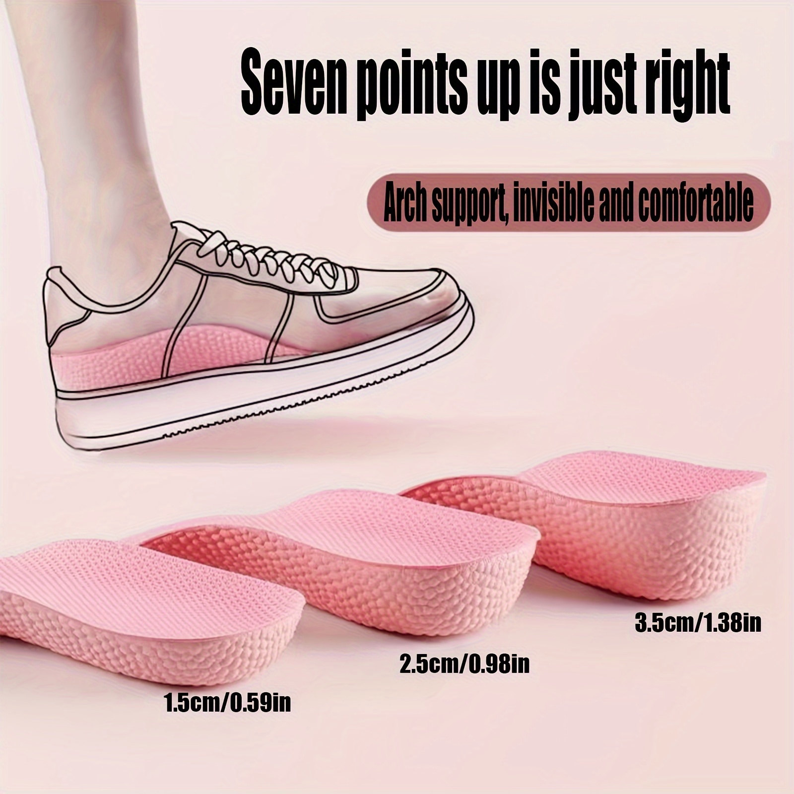 

3pairs Invisible Heightening Arch Support Insoles For Men And Women