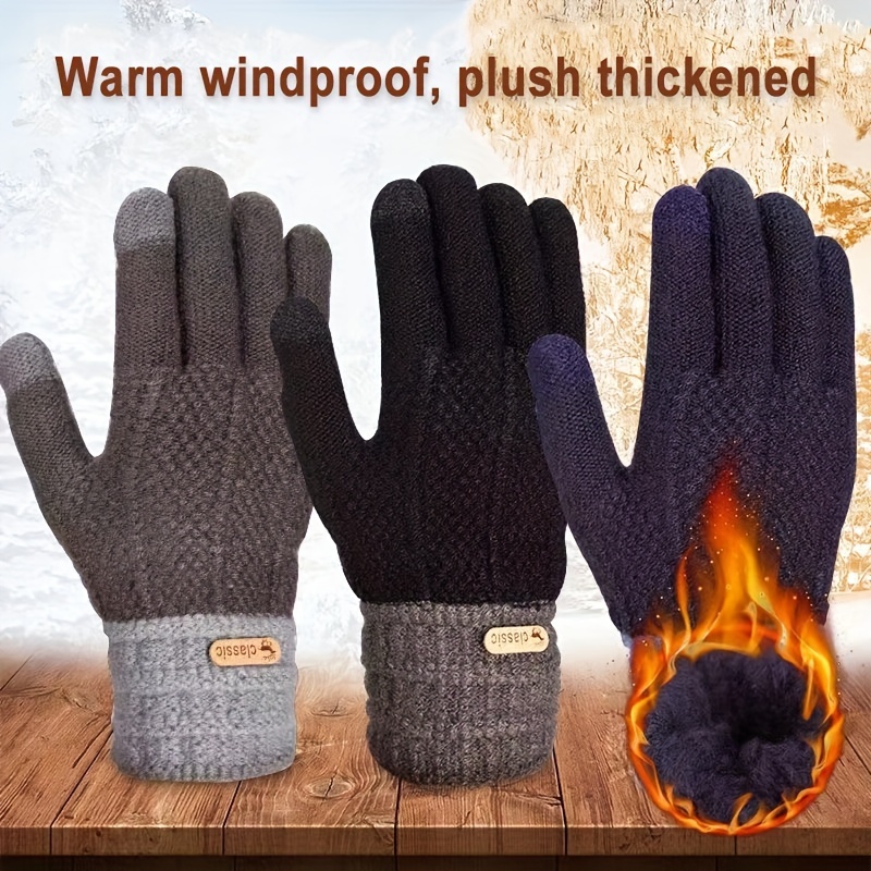 1pair Winter Gloves, Touch Screen Knitted Gloves, Men's Plush, Thickened Insulation, And Cold Protection For Cycling , Ideal choice for Gifts